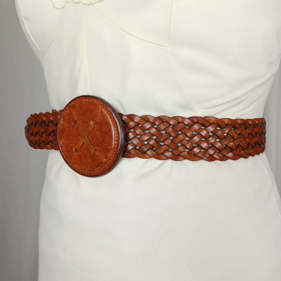 Vintage 90s Braided Leather Belt, Up to 34” - Picture 2 of 7